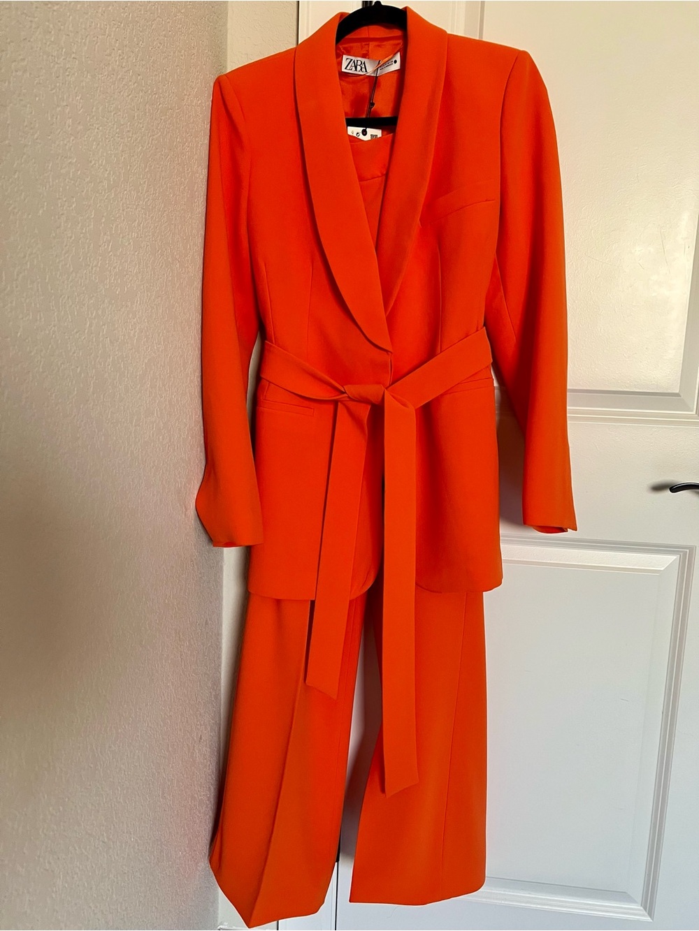 NWT Zara Orange Belted Tuxedo Blazer & Trouser Suit Set Size M